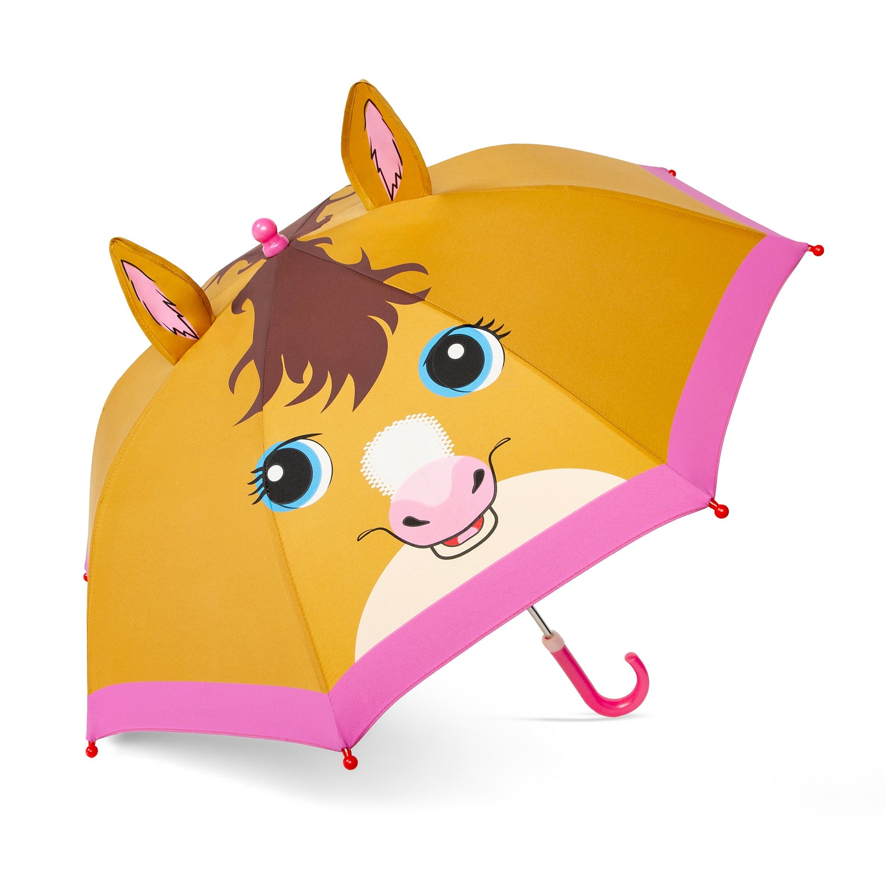 Children's umbrella with a horse design on a white background