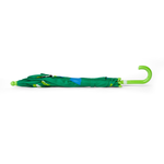 Green umbrella with a white handle on a white background