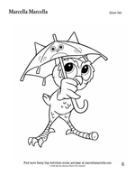 Coloring page of an owl character with an umbrella, from 'Marcella Marcella' series.