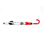 Colorful umbrella with a red handle on a white background
